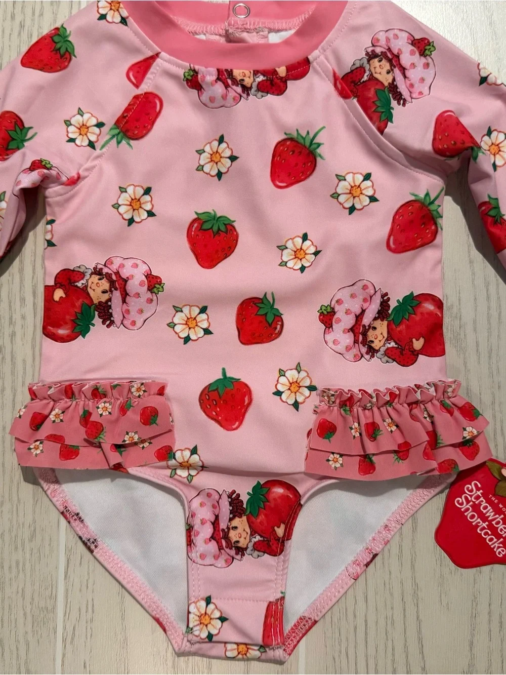 Strawberry Shortcake Girls 12M Pink UPF 50 Rash Guard Swimsuit NWT